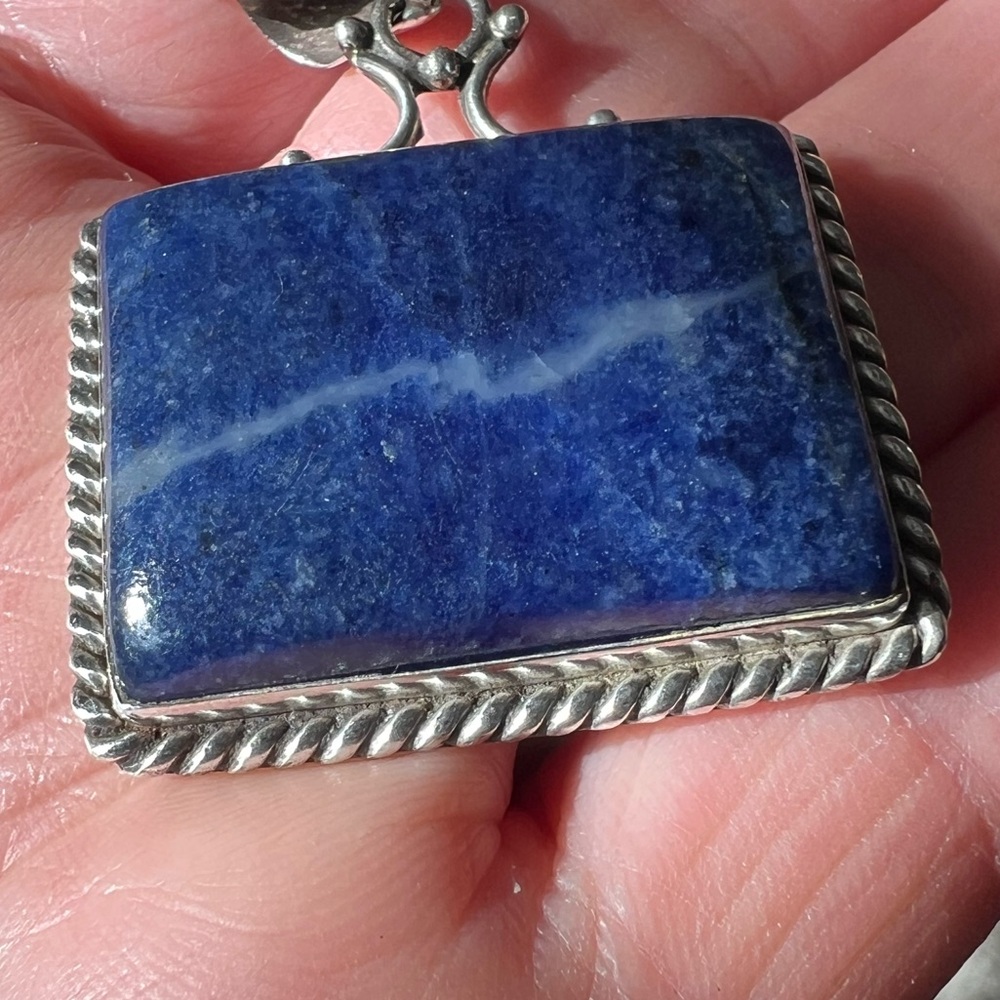 Sterling Silver 925 Blue Stone Rectangular 1”X 1.… - image 8